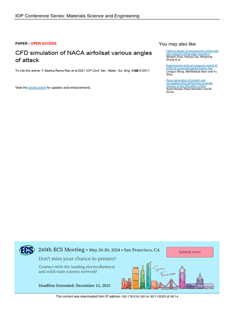 CFD Analysis of NACA Airfoils | PDF | Airfoil | Lift (Force)