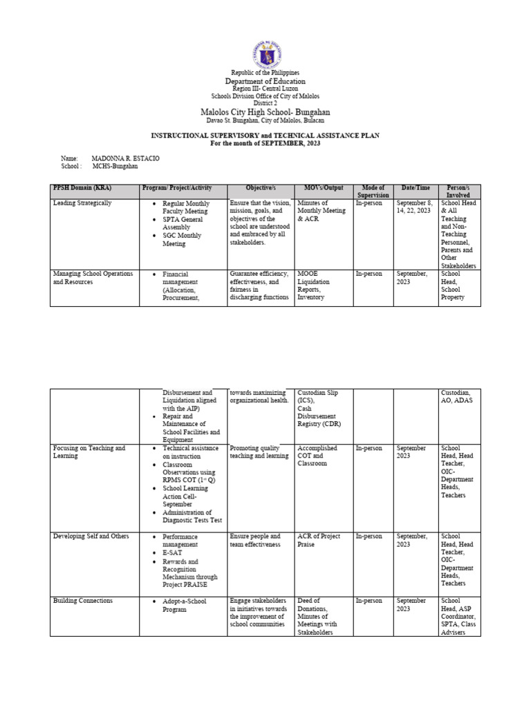 September School Schedule