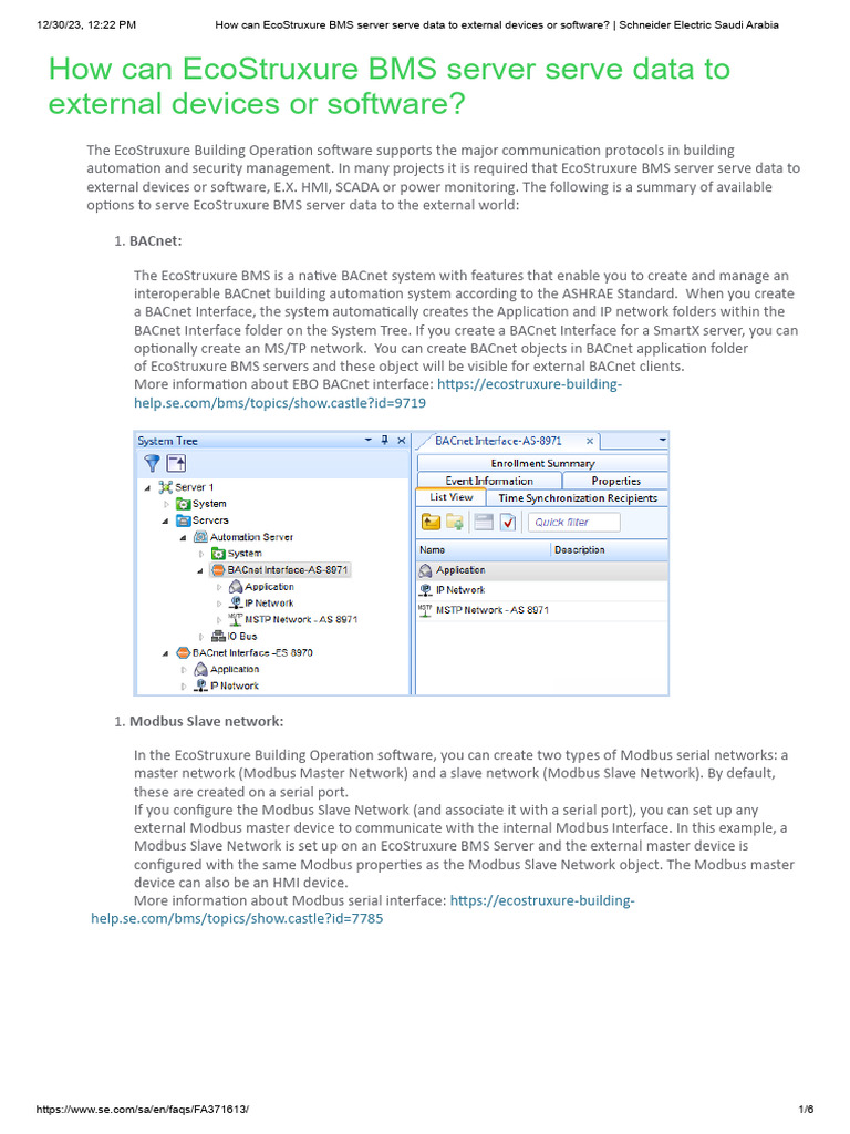 EcoStruxure BMS Data Sharing Methods | PDF | Computer Network | Server ...