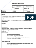 SOP For Operating and Calibration of Electronic Balance