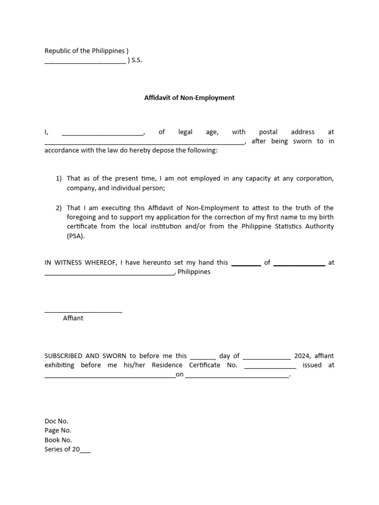 Affidavit-on-Non-Employment (template) | PDF