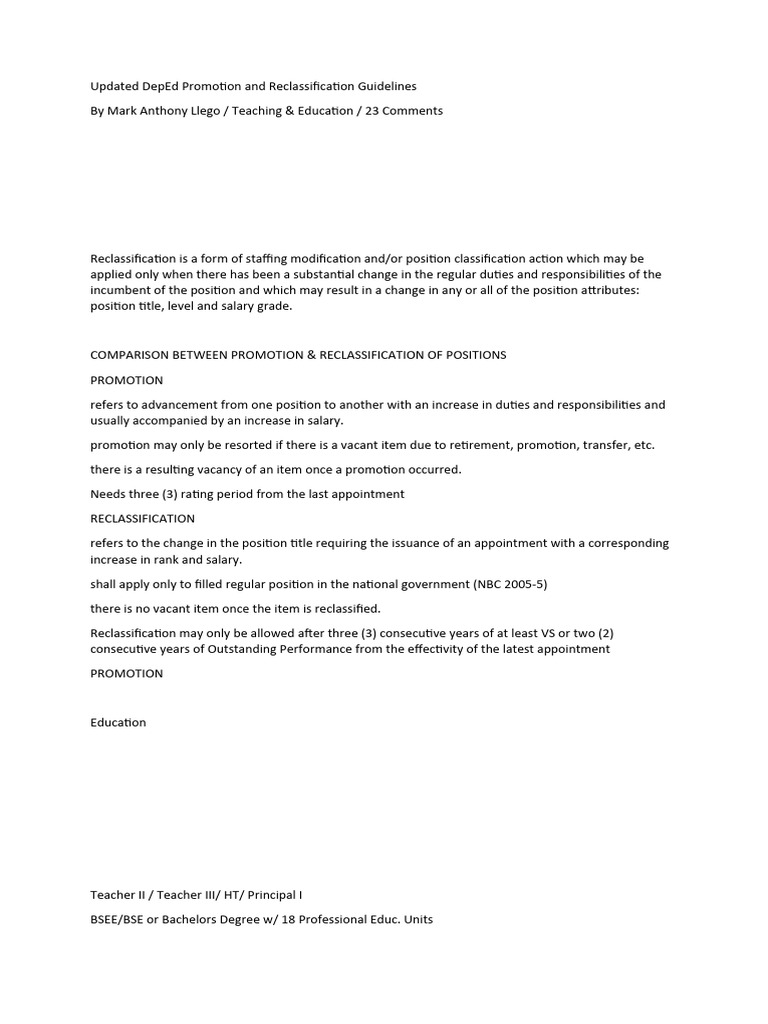 DEPED REQUIREMENTS FOR RECLASSIFICATION 2022 intelligence overview