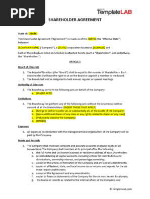 Shareholder Agreement Template