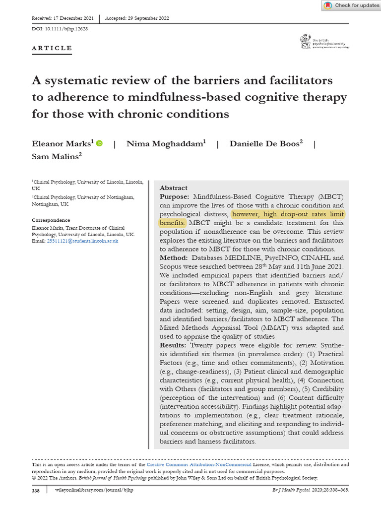 Barriers and Facilitators To Engagement | PDF | Cognitive Behavioral ...