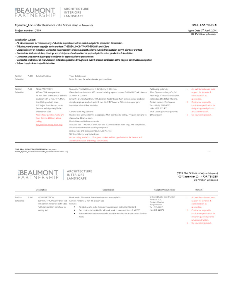 03 - Partition Schedule | PDF | Building Insulation | Wall