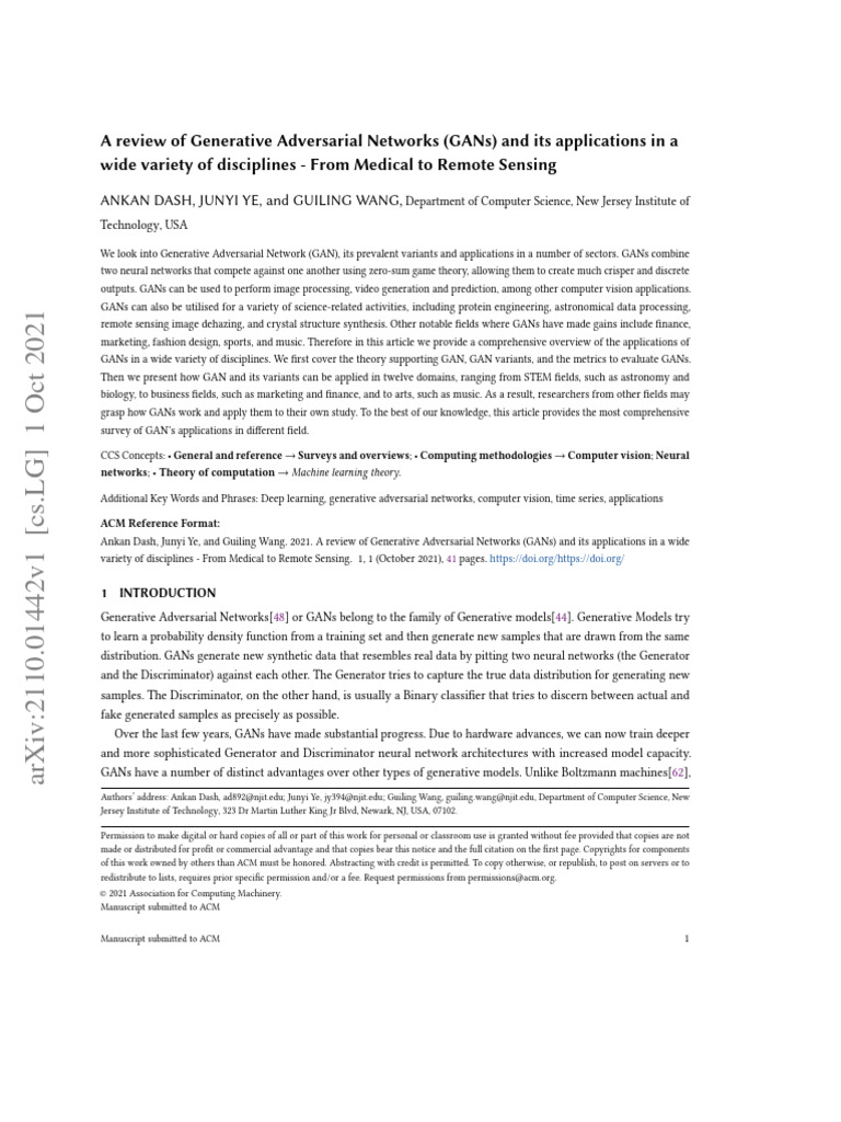 A Review of Generative Adversarial Networks (Gans) and Its Applications ...