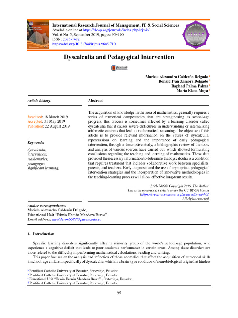 Dyscalculia and Pedagogical Intervention | PDF | Learning Disability ...