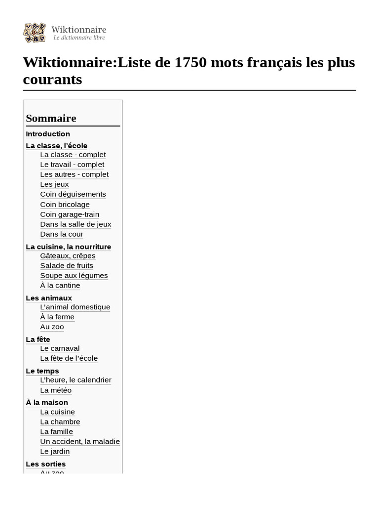 Liste des mots français pour enfants | PDF | Études des langues ...