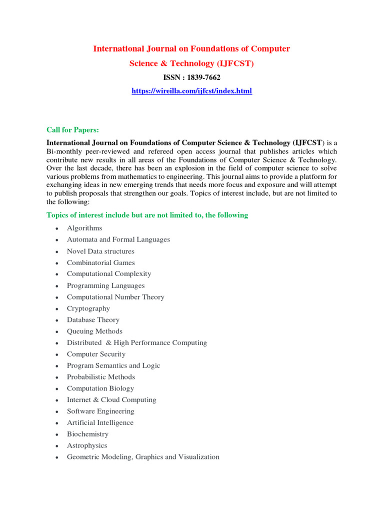 Call for Papers: IJFCST Journal 2024 | PDF | Technology & Engineering