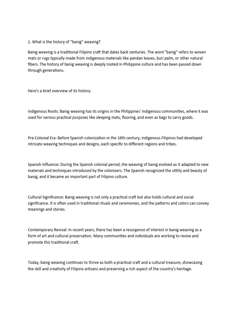 History of Banig PDF Weaving