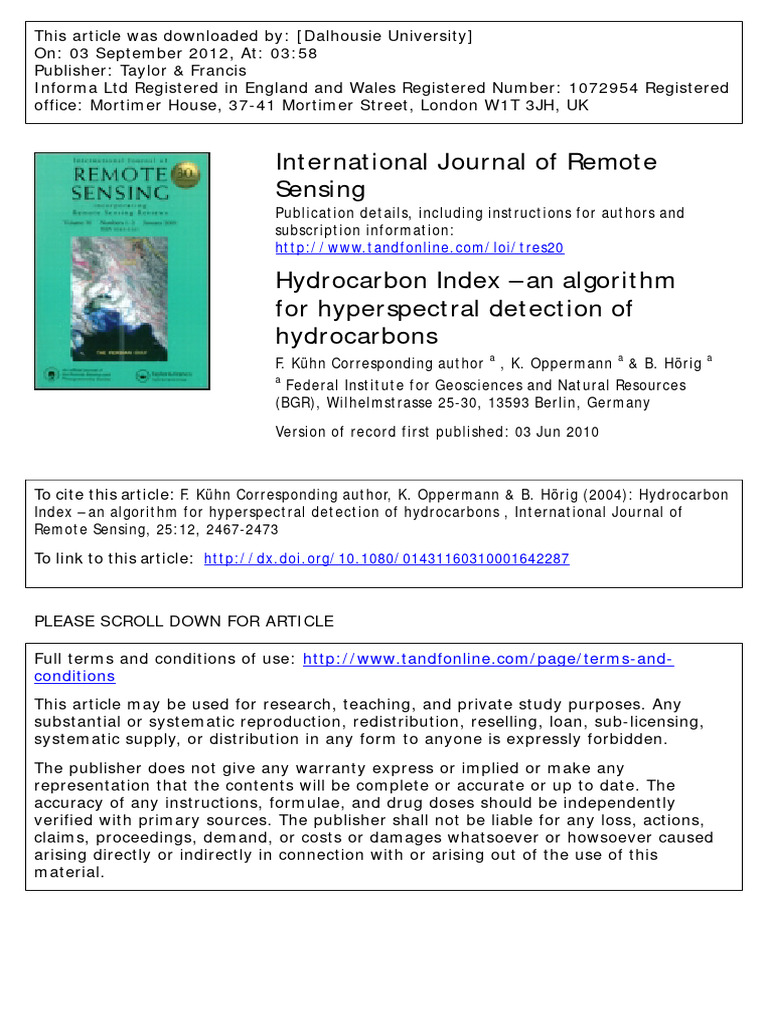 International Journal of Remote Sensing | PDF | Absorption Spectroscopy ...