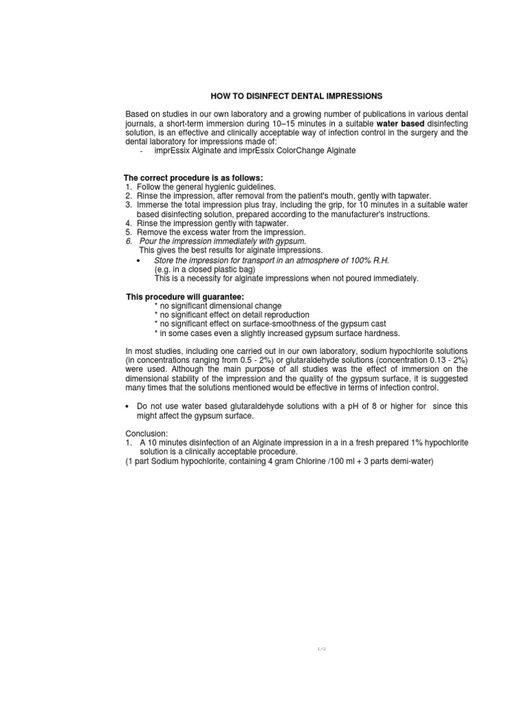 How To Disinfect Dental Impressions PDF Disinfectant Clinical