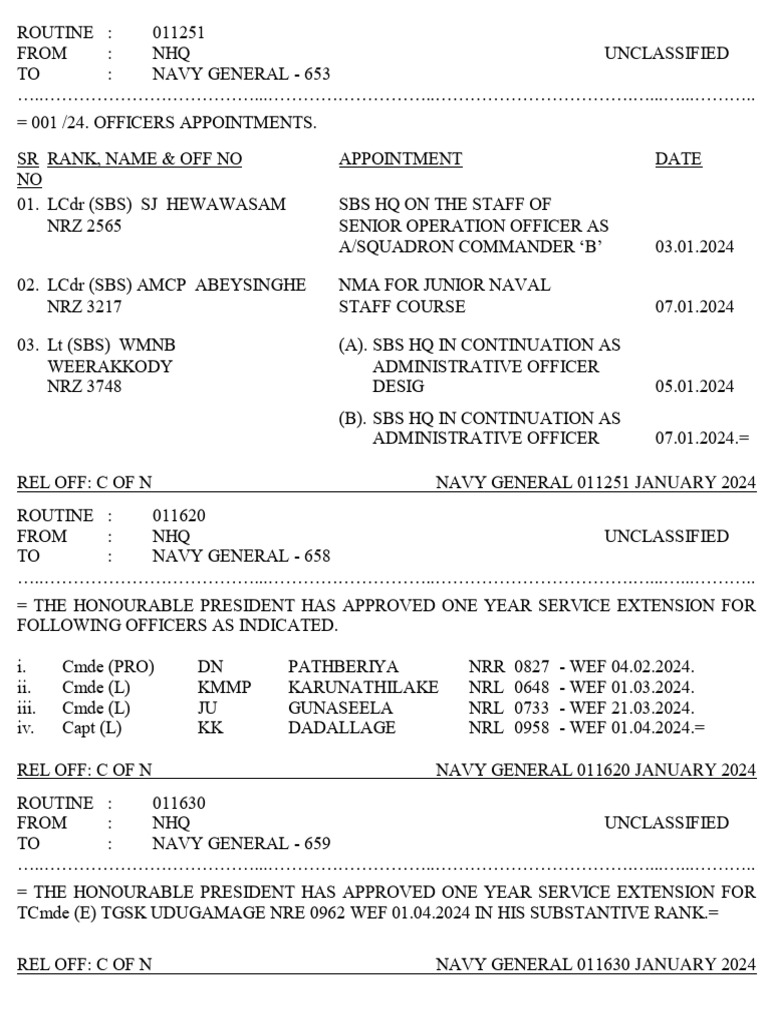 Navy Officer Appointments and Retirements January 2024 | PDF