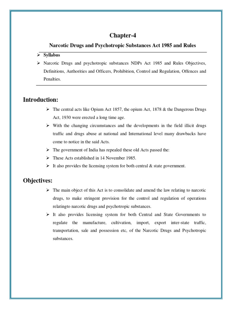 NDPS Act 1985: Objectives & Penalties | PDF | Prohibition Of Drugs | Drugs
