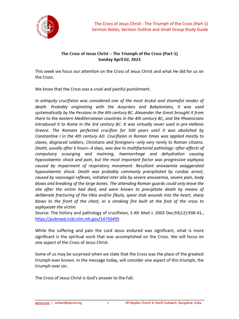 The Cross Of Jesus Christ The Triumph Of The Cross Part 1 Ps Ashish