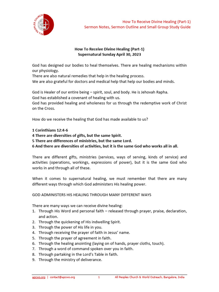 How To Receive Divine Healing Part 1 Ps Ashish Raichur Pdf Faith