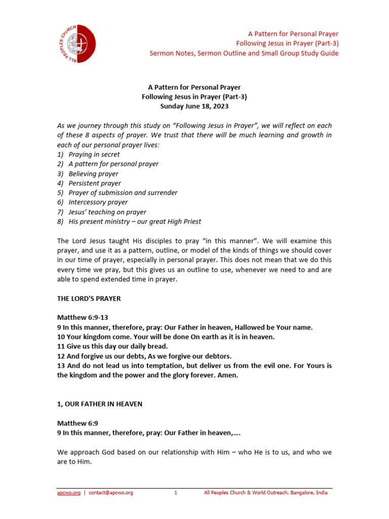 A Pattern For Personal Prayer Following Jesus In Prayer Part 3 Ps