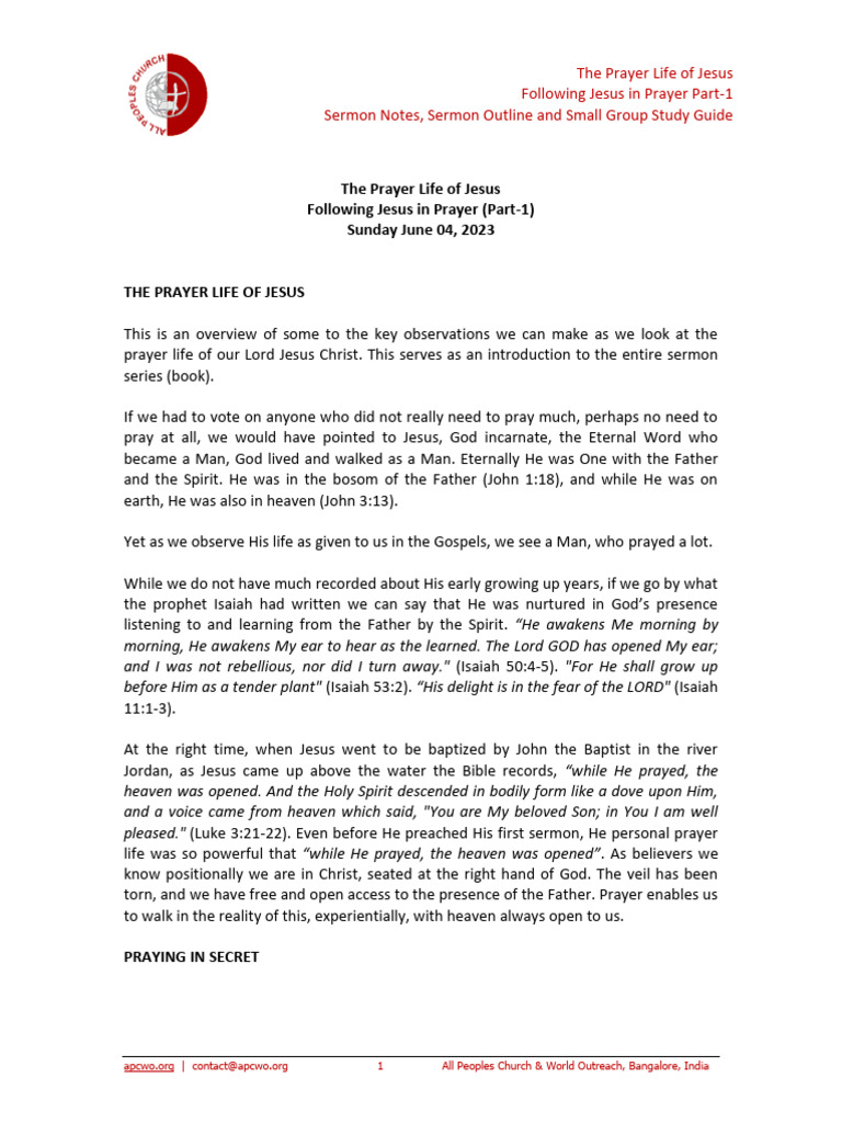 The Prayer Life Of Jesus Following Jesus In Prayer Part 1 Ps Ashish
