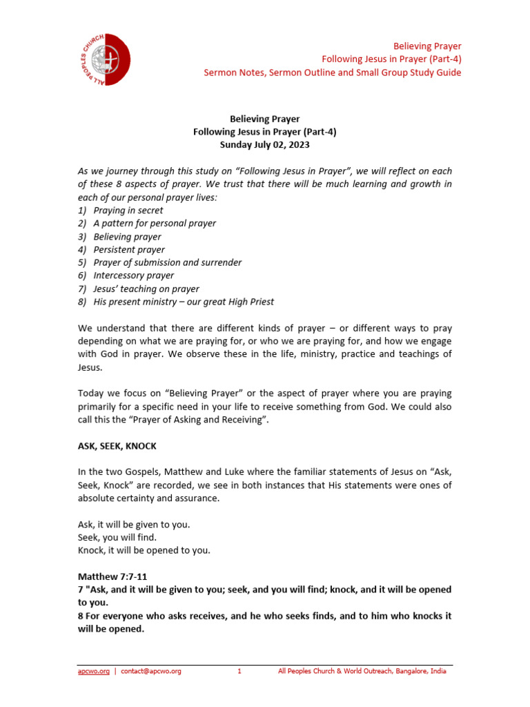 Believing Prayer Following Jesus In Prayer Part 4 Ps Ashish Raichur