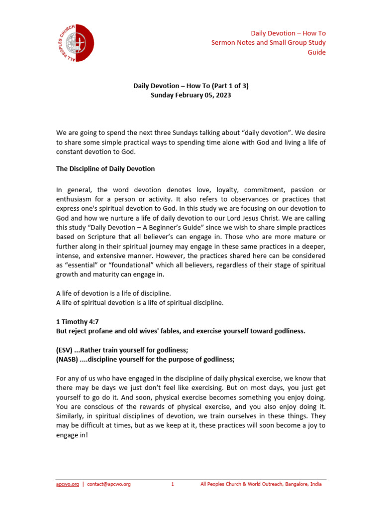 Daily Devotion How To Part 1 Ps Ashish Raichur Pdf