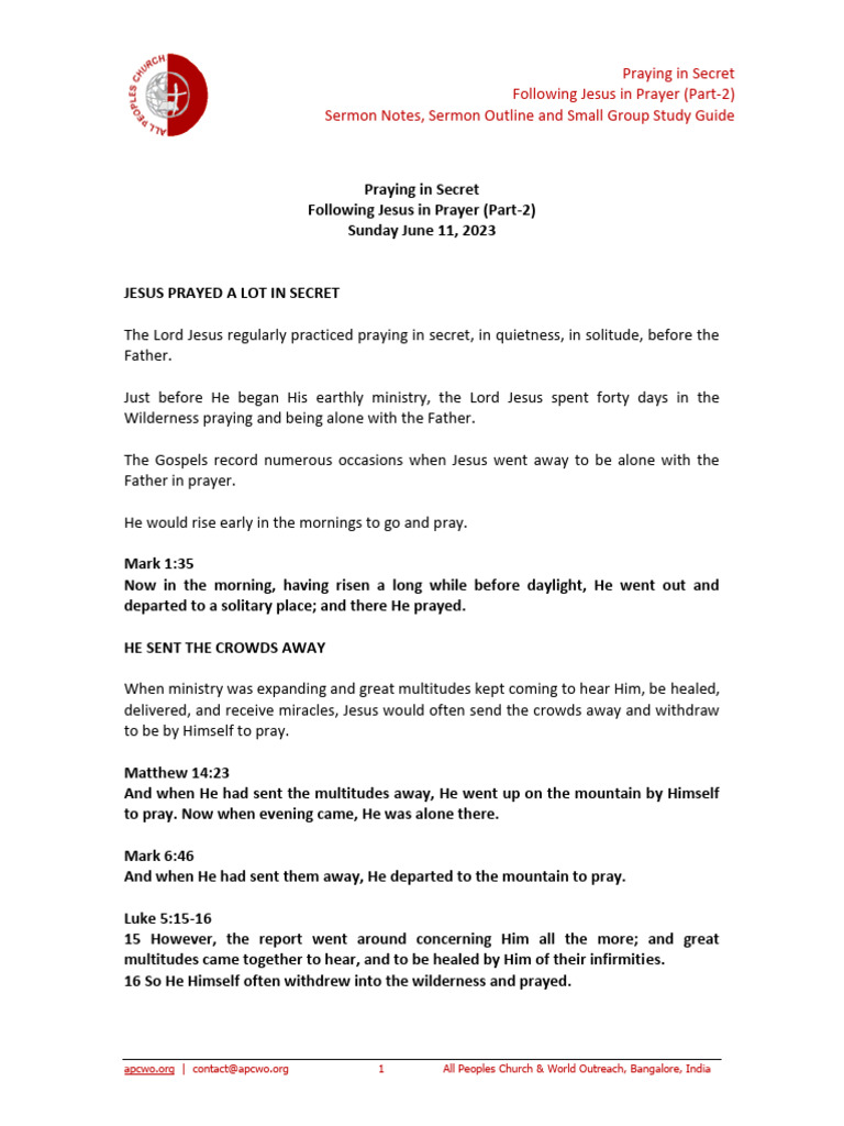 Praying In Secret Following Jesus In Prayer Part 2 Ps Ashish Raichur Pdf