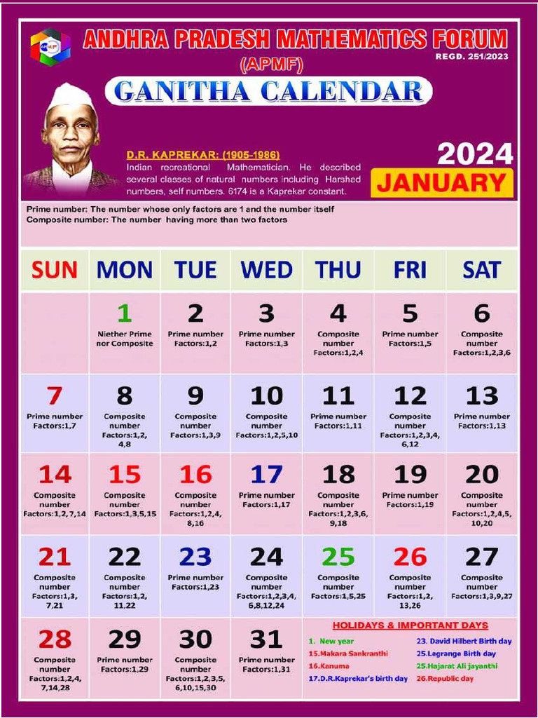 Mathematics Calendar 2024 PDF