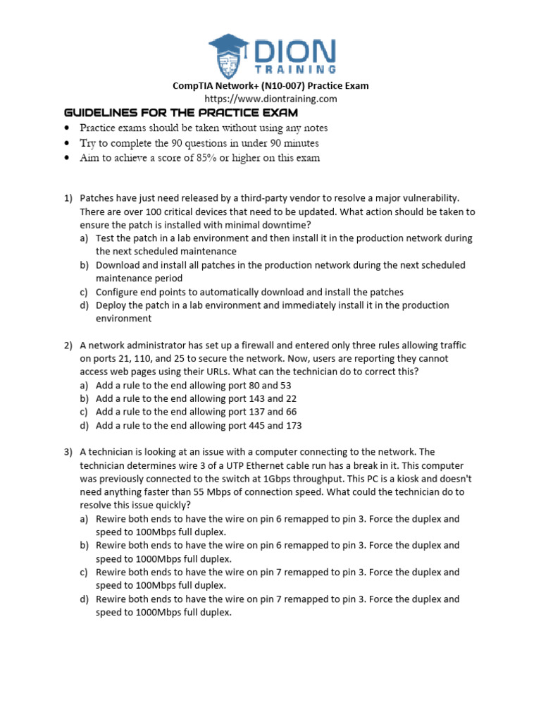 CompTIA Network+ N10-007 Exam Guide | PDF | Computer Network | Port ...