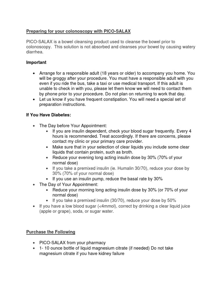 PICO-SALAX Colonoscopy Preparation Guide | PDF