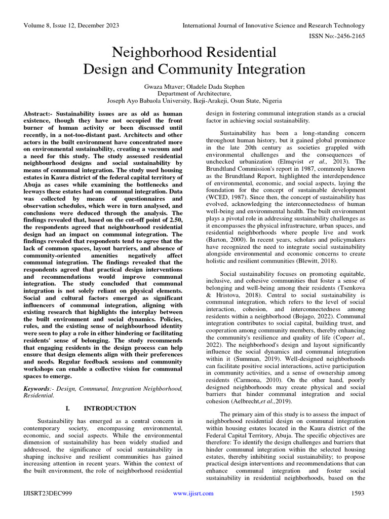 Neighborhood Residential Design and Community Integration PDF