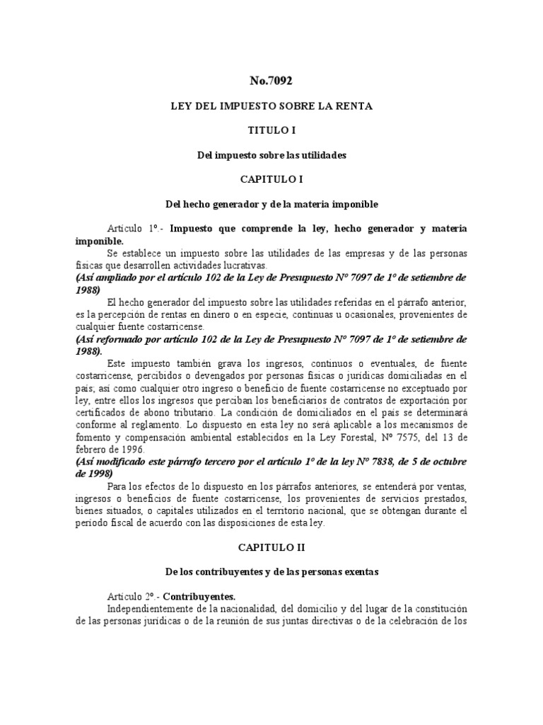 Ley de Impuesto Sobre La Renta 7092 | PDF | Impuesto sobre la renta ...