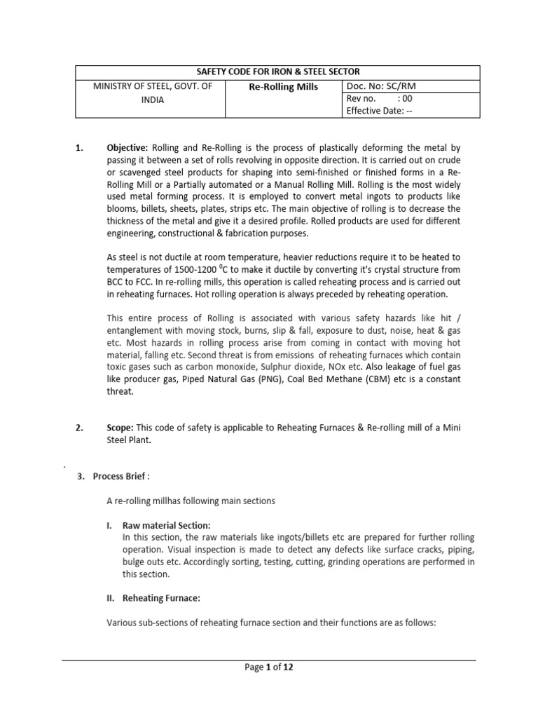 Safety Code for Re-Rolling Mills | PDF | Rolling (Metalworking) | Steel