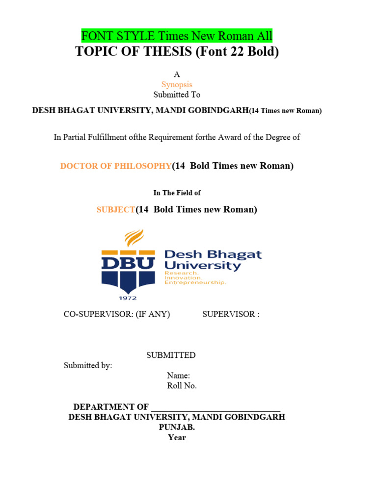 PhD Synopsis Guidelines at DBU | PDF | Thesis | Doctor Of Philosophy