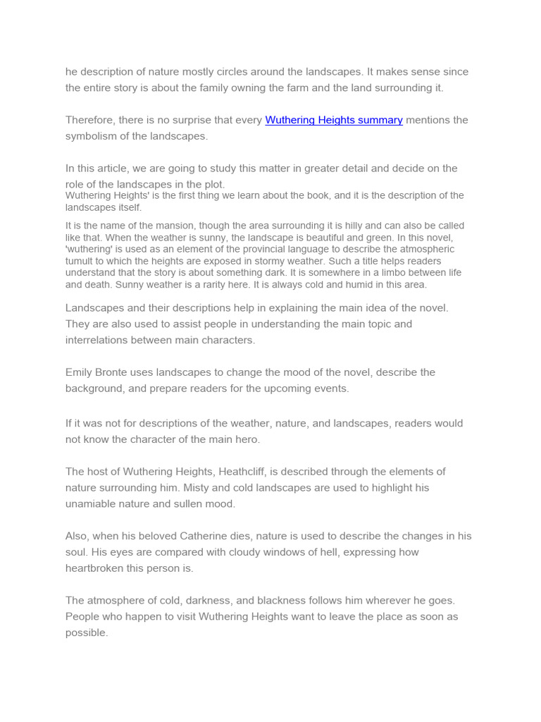 Landscape in Wuthering Heights PDF Wuthering Heights Heathcliff