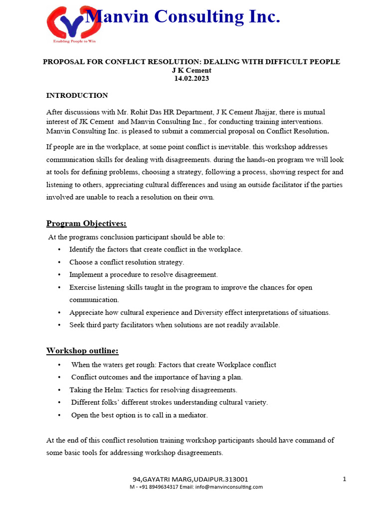 Proposal For Conflict Resolution | PDF