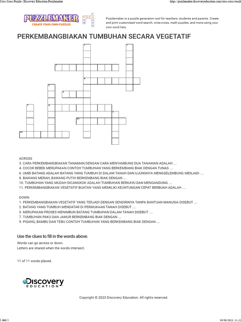 Criss cross puzzle discovery education puzzlemaker pdf