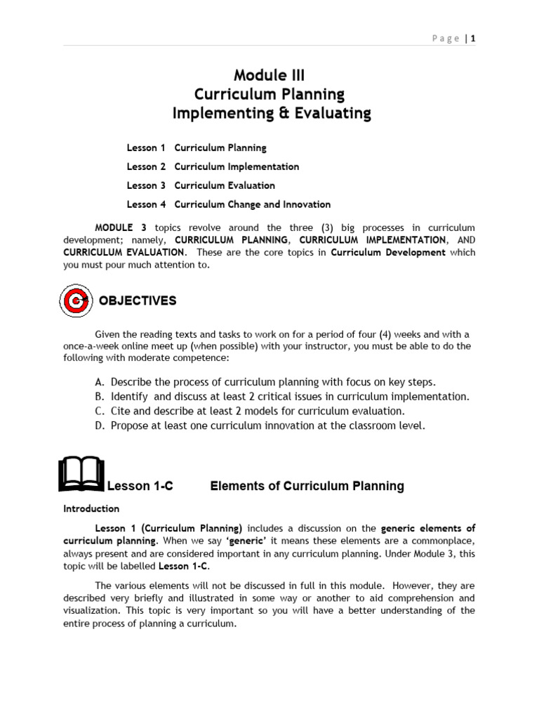 Module 3 Lesson 1 C Elements of Curriculum Planning | PDF | Career & Growth
