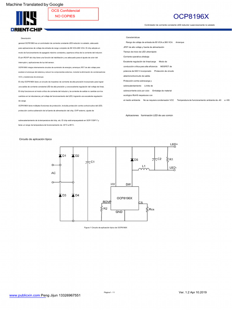Controlador LED OCP8196X Datasheet | PDF | Diodo emisor de luz | Fuente ...