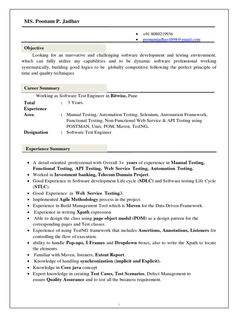 Software Test Engineer Resume | PDF | Software Testing | Software ...