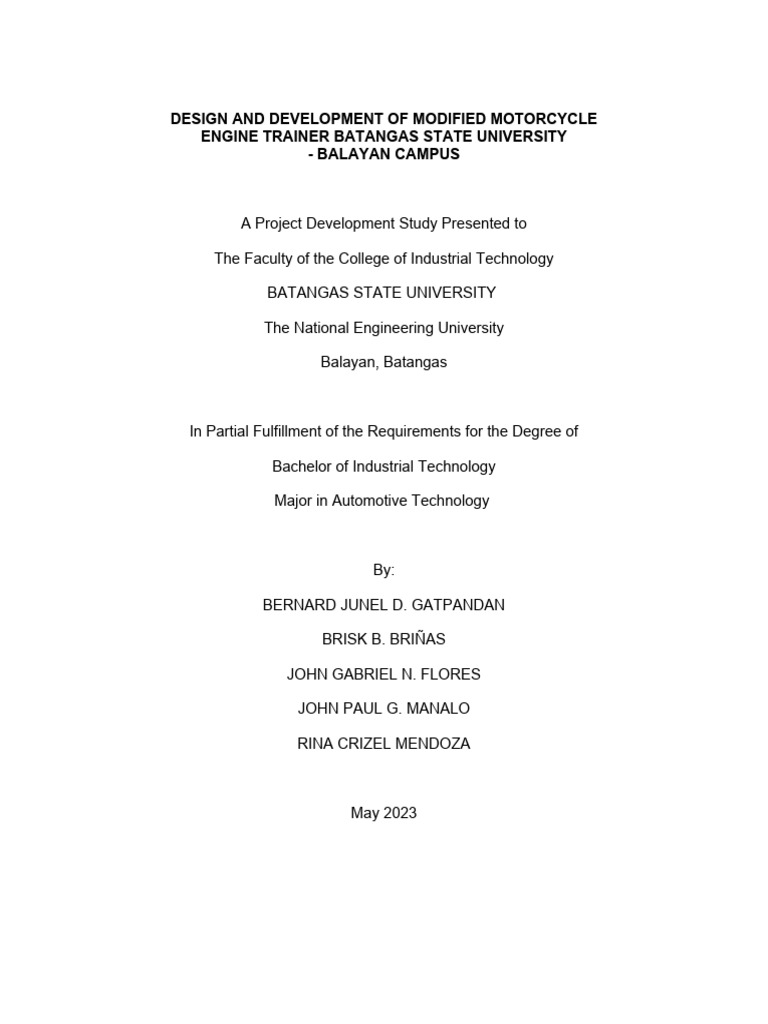 Design and development of modified motorcycle back up ni buboy pdf