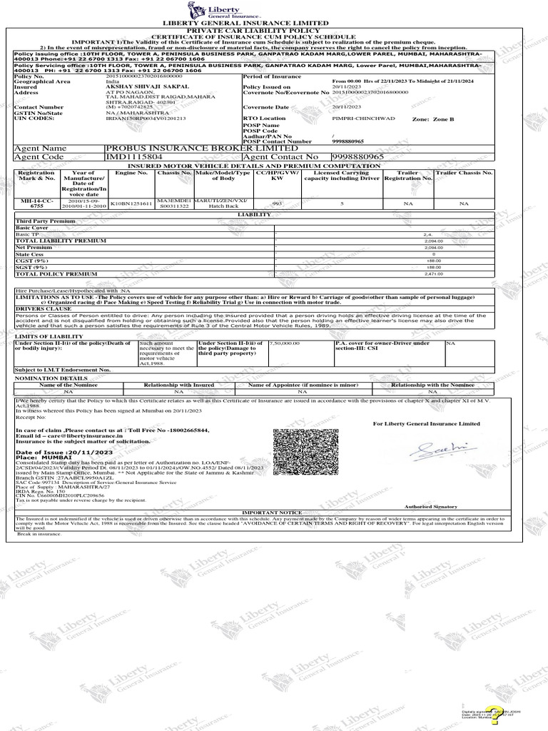 Endorsement mh 14 cc 6755 pdf insurance business law