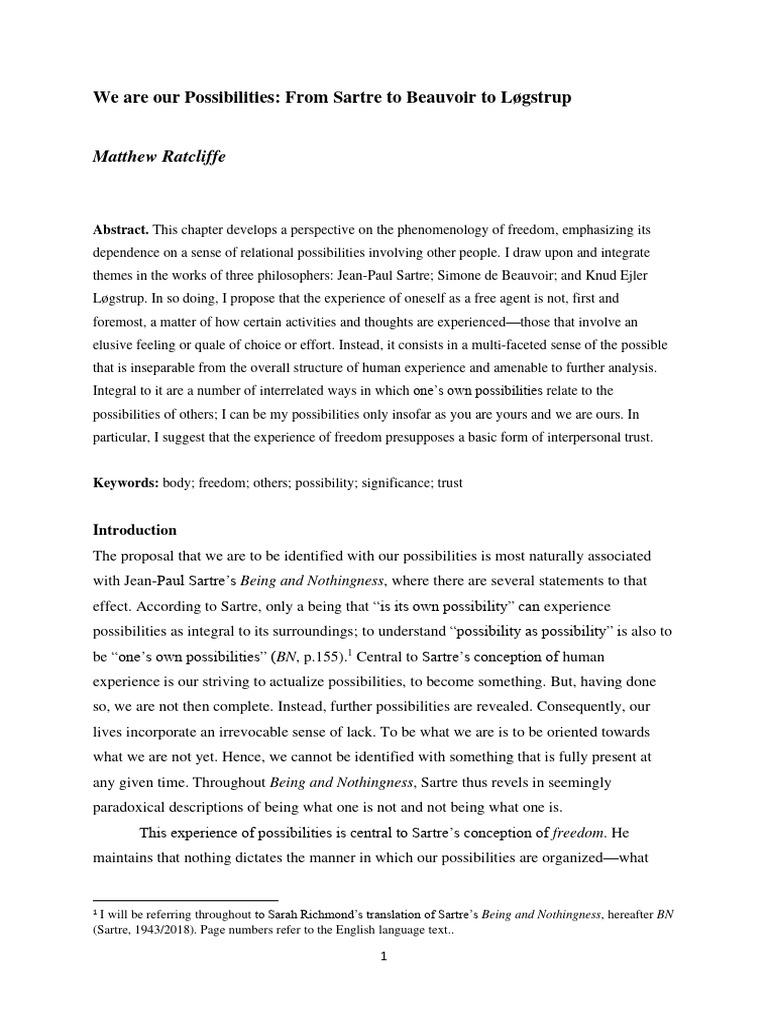 We are our possibilities from sartre to download free pdf