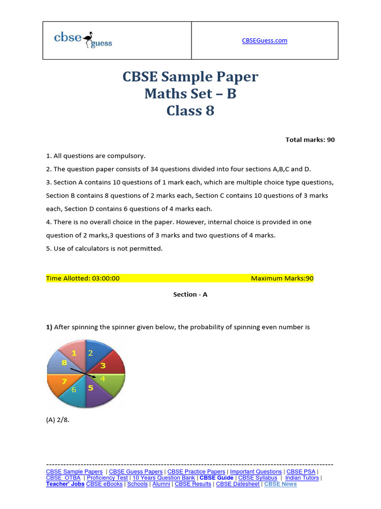 Class 8 Maths Sample Paper Set B | PDF