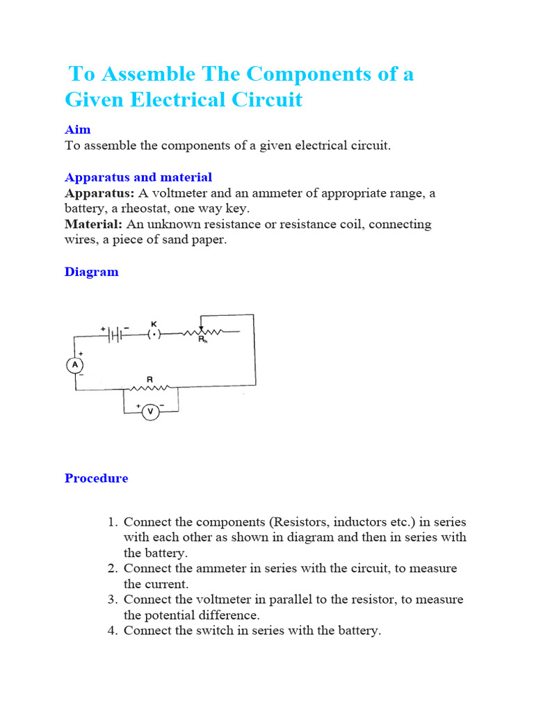 To Assemble The Components of a Given Electrical Circuit PDF