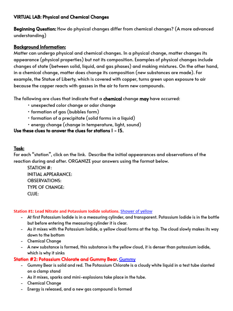 Aahan Batra Physical and Chemical Change Virtual Lab PDF Chemical