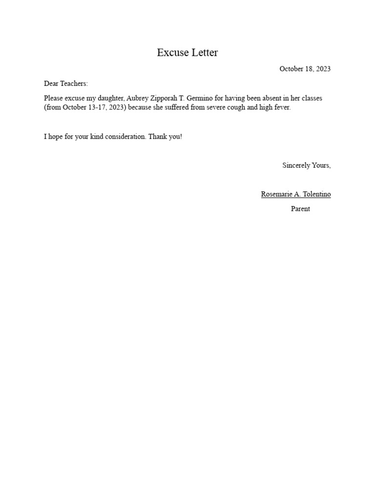 Excuse Letter | PDF