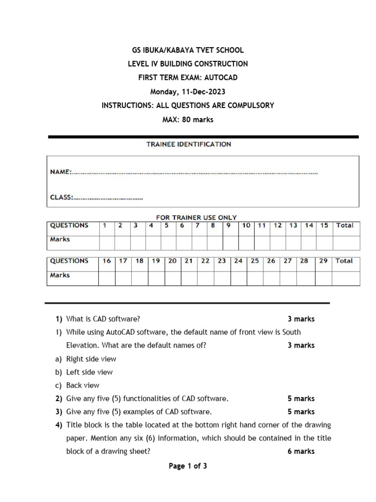 Level IV AutoCAD Exam Questions | PDF | Auto Cad | Computer Aided Design