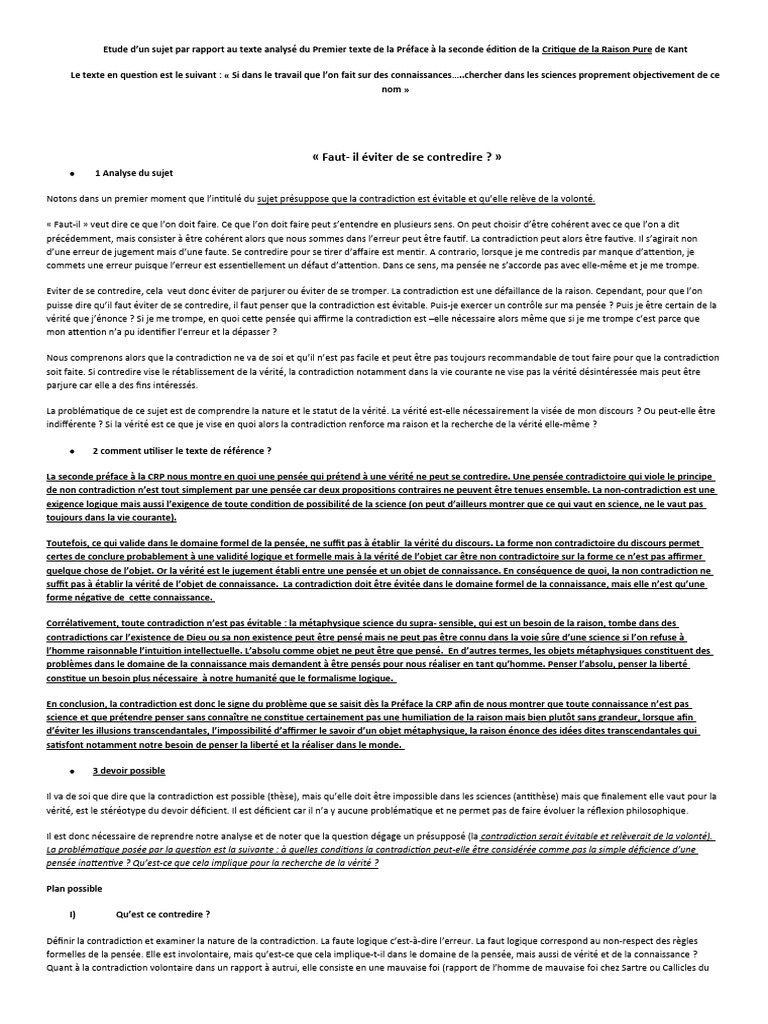 Contradiction et vérité chez Kant | PDF | Vérité | Critique de la ...