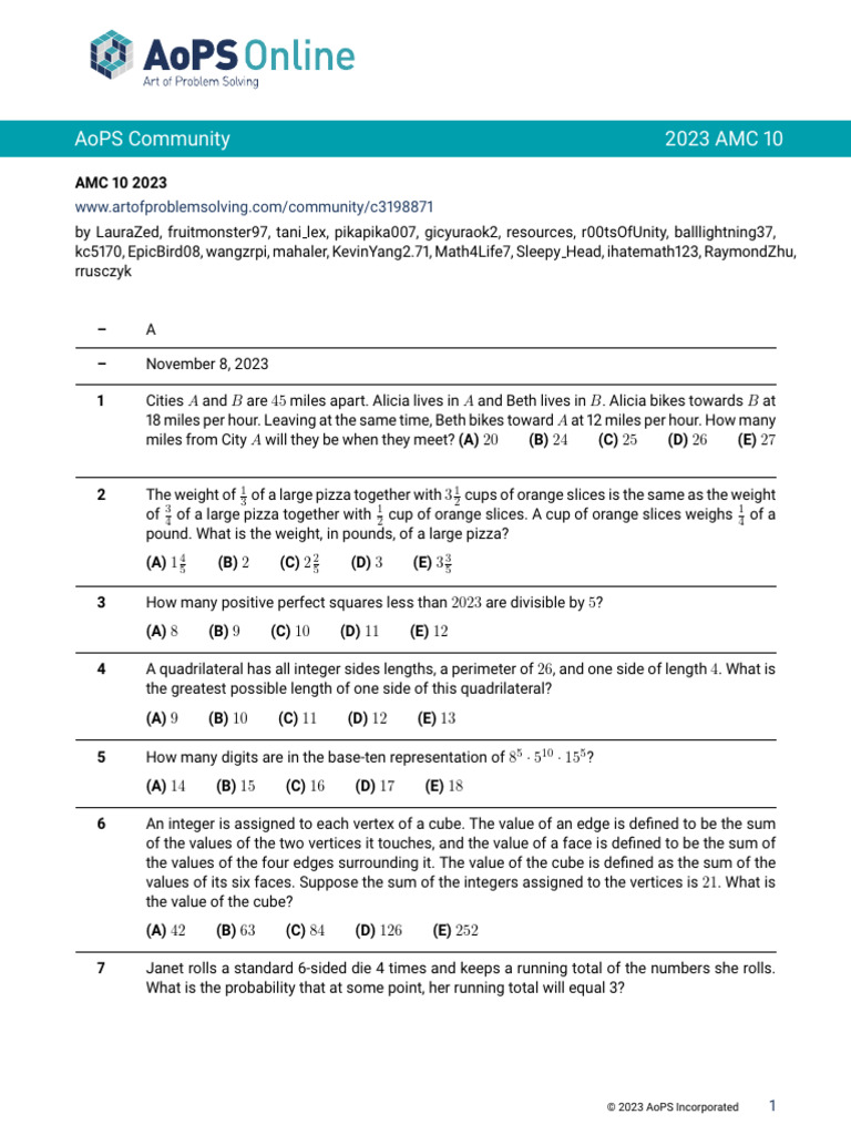 Aops Community 2023 Amc 10 PDF Breads Circle