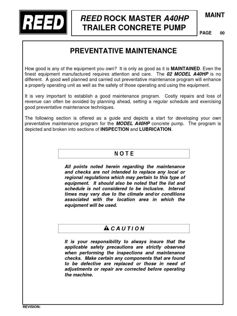 Manual de Mantenimiento Bomba de Concreto REED A40HP | PDF | Pump | Valve