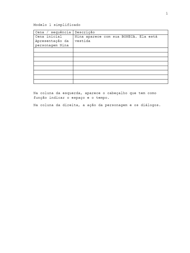 Modelo de Roteiro Word 2023 2 | PDF | Bonecas | Roteiro